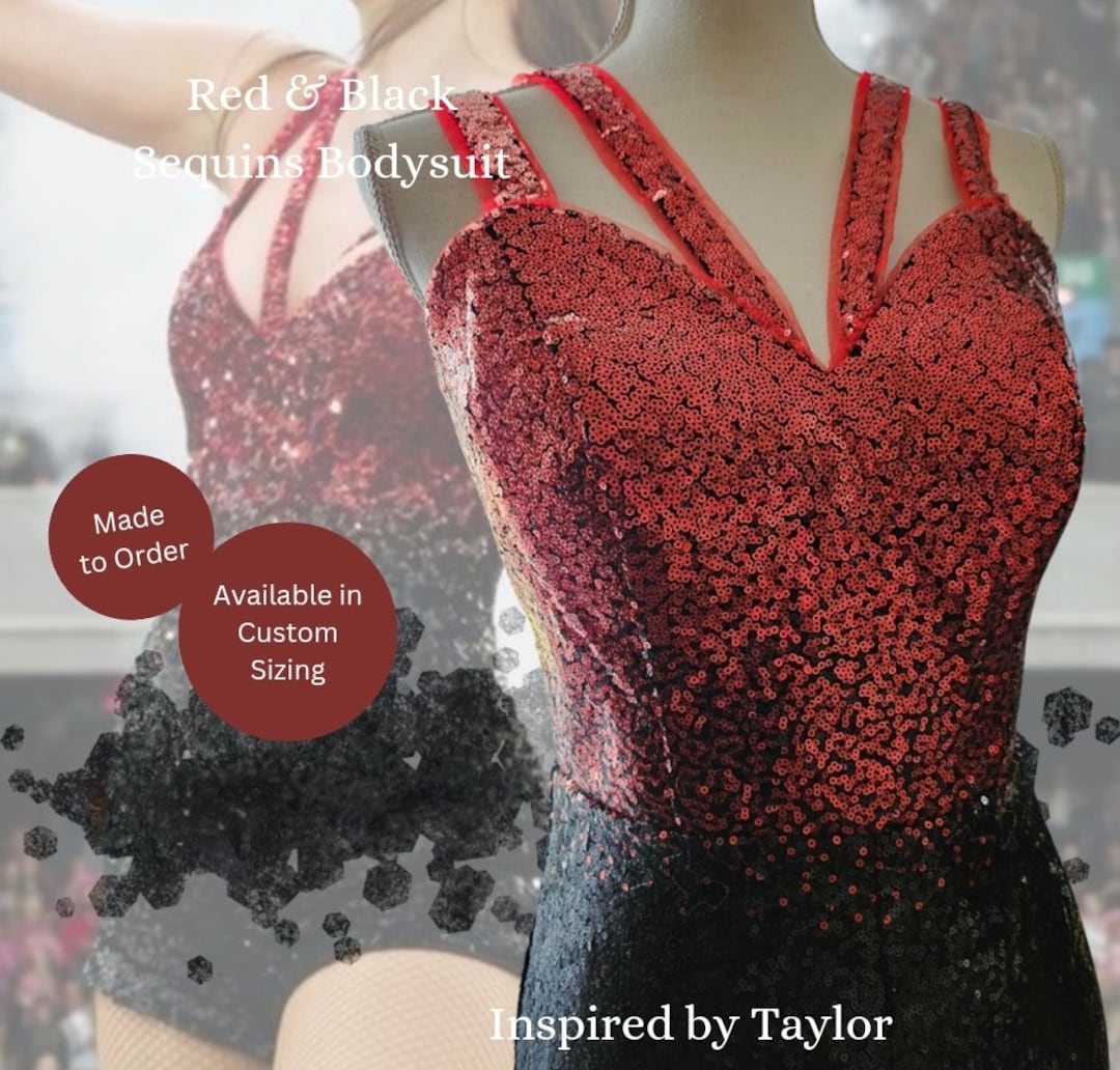 Red & Black Sequin Red Era Bodysuit Taylor Inspired Sequins Bodysuit Swift RED Outfit Replica