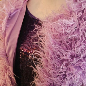Lavender Haze Dress | Taylor Inspired Violet Purple Sequins Dress | ERAS Tour Dress | Sparkly Glam Tee Shirt Dress & Faux Fur Coat Set