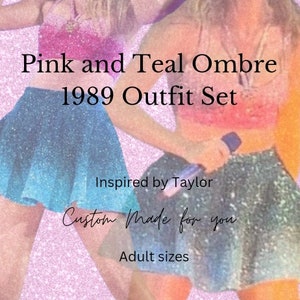 NEW! Custom Taylor Inspired 1989 Outfit- Sparkly Pink Ombre Crop Top and Ombre Teal Sequins Skater Skirt | Unique 1989 Era Concert Outfit