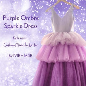 Paarse ombre glitter beroemdheidsjurk meisjes | Betoverde sprankelende formele jurk | Sprankelende gelaagde paarse cupcake-jurk