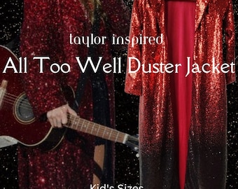 GIRLS Taylor Inspired All Too Well Duster Jacket | Swift Inspired RED Era Jacket | Red and Black Sequins Jacket | ERAS Tour Replica Outfit