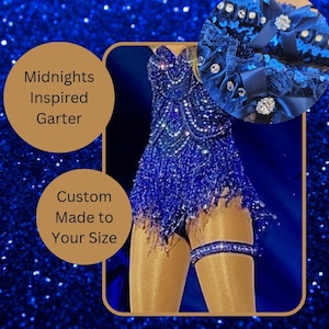 Midnights Inspired Garter to coordinate with our Midnights Era Inspired Bodysuits and Outfits | Glamorous Dark Blue Rhinestone Garter