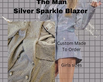 GIRLS Taylor Inspired The Man Jacket | Swift Inspired Lover Era Jacket | Sparkly Silver Rhinestone Blazer Jacket | ERAS Tour Replica Outfit