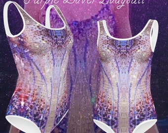 GIRLS Purple Taylor Inspired Lover Bodysuit | Miss Americana Sparkly Leotard | Tween Lover Era Outfit | Swift Lover Youth ERAs Tour Outfit