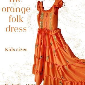 Girls Taylor Inspired Orange Folk Dress | Orange and Gold Formal Dress | Concert Tour Dress Replica | Folk Fairycore Special Event Dress