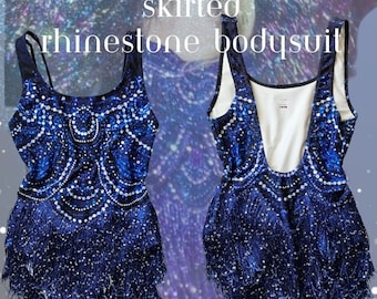 Midnight Rain Taylor Inspired Bodysuit | Blue Rhinestone Sequins Tassel Skirt Bodysuit | Unique Midnights Era Outfit for ERAS Tour