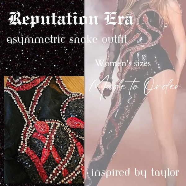 Red & Black Reputation Era Snakes Bodysuit | Taylor Inspired Sequin and Rhinestone Bodysuit | Swift Outfit Replica | Reputation Era Outfit