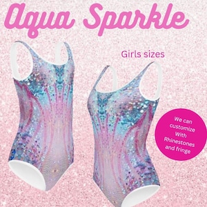 Girls Aqua Sparkle Bodysuit | Youth Taylor Inspired Leotard | Tween Concert Tour Outfit | Pop Star Costume