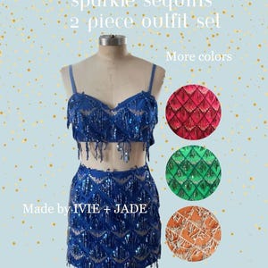 Sparkle Sequins Two Piece Taylor Inspired Outfit | Celebrity Inspired Sequins Fringe Crop Top & Skirt | Unique Concert Tour Outfit