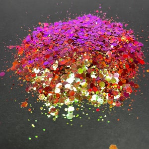 Red Yellow Holographic Chunky Glitter: Polyester Hexagon Glitter