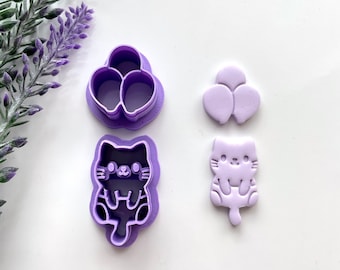 Cat with Balloon Polymer Clay Cutter: Animal Cookie Cutter