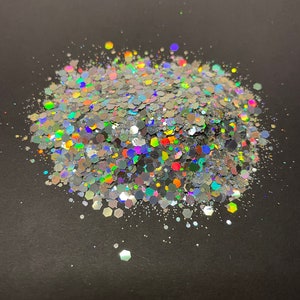 Silver HOLOGRAPHIC Chunky Glitter, do it yourself, hexagon glitter, polymer clay supply, body glitter, nail art