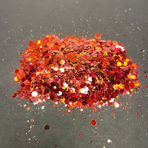 Orange Red Holographic Chunky Glitter: Hexagon Polyester Glitter