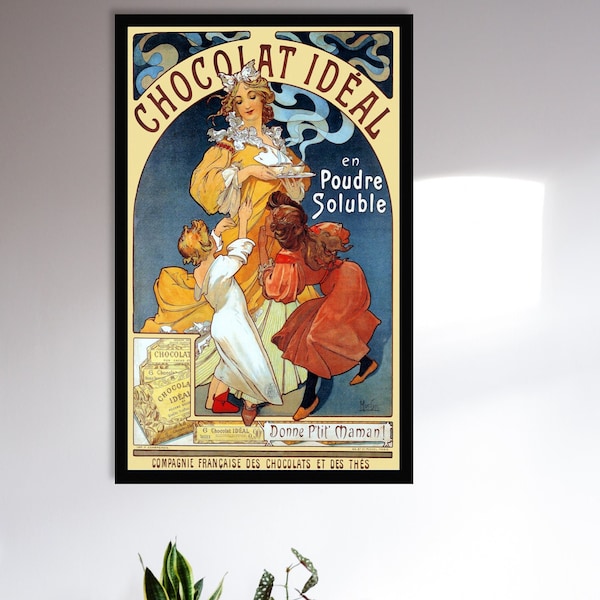 Chocolat Ideal 1897, Vintage Advertisement Poster, Art Nouveau Wall Art, Mucha Print, Instant Download