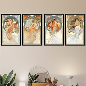 Alphonse Mucha&#39;s The Arts 1898 | Dance, Music, Painting, and Poetry | Vintage Art Nouveau Wall Art | Mucha Print | Instant Download