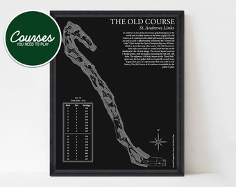 St. Andrews Golf Course Print, St Andrews Map, Golf course print, Golf Art, St Andrews Wall Art, Golf gifts for men, Golf map