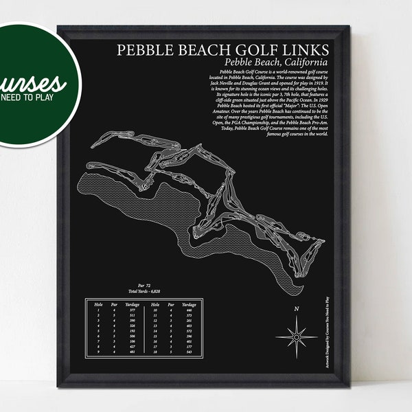 Pebble Beach Golf Course Print, Pebble Beach Map, Golf course print, Golf Art, Pebble Beach Wall Art, Golf map