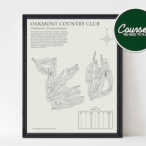 Oakmont Country Club Golf Course Print, Oakmont Country Club Carte, Impression de parcours de golf, Golf Art, Oakmont Country Club Wall Art, Carte de golf, OCC
