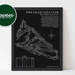 Pine Valley Golf Club cursus print, Pine Valley kaart, golfbaan print, golf kunst, Pine Valley kunst aan de muur, golfkaart