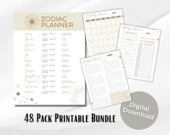 Planificador imprimible Zodíaco Planificador semanal Planificador único Organización Horóscopo Diario Organizador personal Impresión digital Signo estelar Astrología