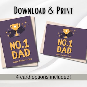 Afdrukbare Vaderdagkaart voor papa Download Last Minute kaart voor Vaderdag Digitale kaart nummer 1 Papa Trophy Award winnend Personaliseren