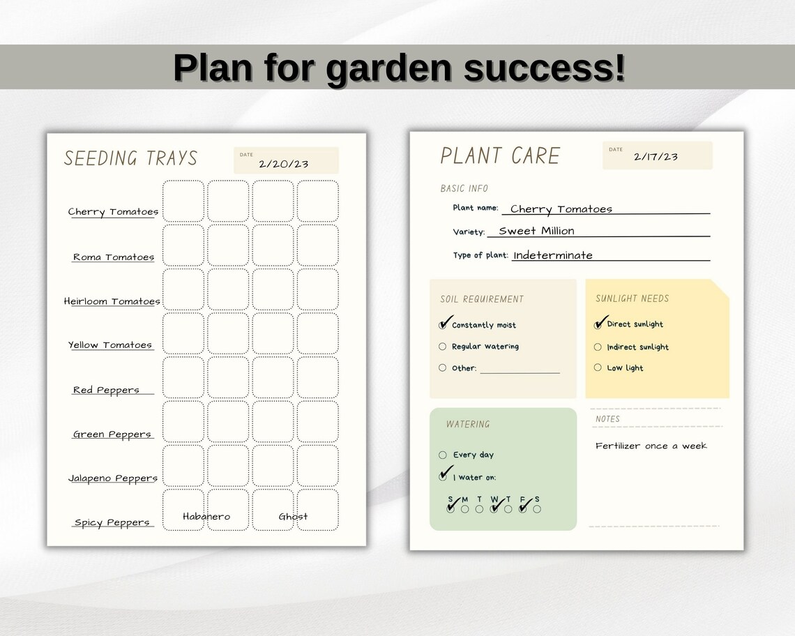 Gardening Planner Garden Log Seed Harvest Tracker Plant Care Plant ...