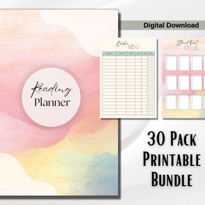 Peut inclure: Un lot de 30 pages de planificateur de lecture imprimables avec un fond aquarelle. Le lot comprend un suivi "Livres à lire" et un suivi "Stand Out Stack".