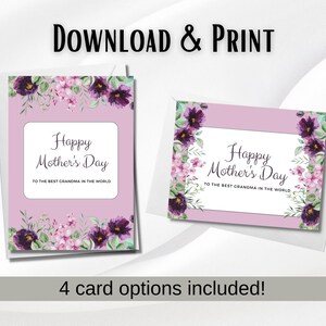 Tarjeta imprimible del Día de la Madre Feliz para la abuela Descarga instantánea Tarjeta del Día de la Madre Púrpura del Día de la Madre para mamá Tarjeta digital para la abuela