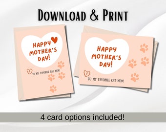 Cartão para impressão da mãe do gato do dia das mães Presente exclusivo do dia das mães para a mãe amante do gato Cartão de impressão instantânea para cartão de dia das mães de última hora com gato