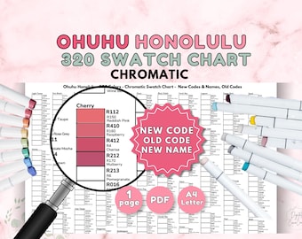 Ohuhu 320 Marker Swatch Chart – New & Old Codes and New Names (Printable PDF)