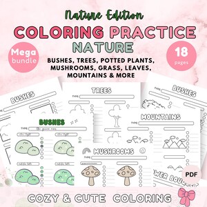Edición Naturaleza de patrones de práctica de color, Hojas de patrones en PDF, Tabla de colores de patrones, Hoja de práctica de marcadores, Páginas para colorear en PDF, Dibujos para colorear para adultos