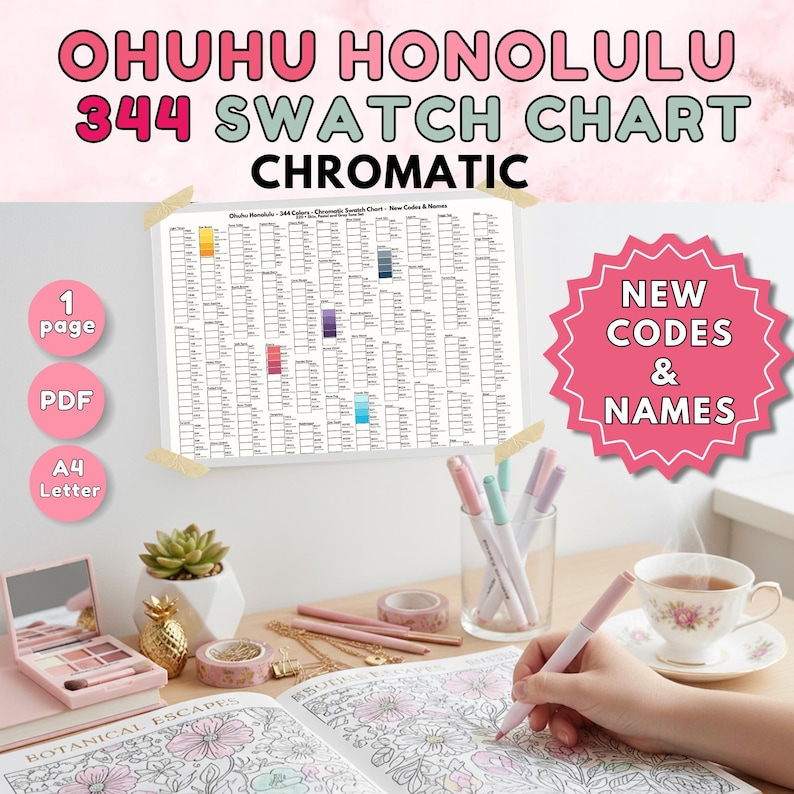 344 Ohuhu Marker Swatch Chart – New Codes and New Names (printable PDF ...
