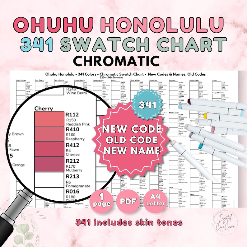 341 Ohuhu Marker Swatch Chart – New & Old Codes and New Names ...