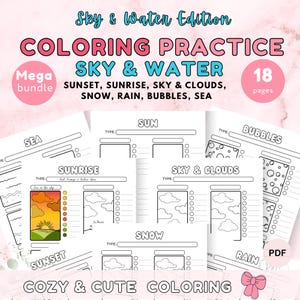 Patrón de práctica de color: Edición Cielo y Agua, Hojas de patrones en PDF, Tabla de colores de patrones, Hoja de práctica de marcadores, Páginas para colorear en PDF