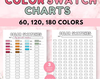 Tabla de muestras de marcadores de alcohol y lápices de colores: PDF imprimible de 3 páginas (60, 120 y 180 colores)