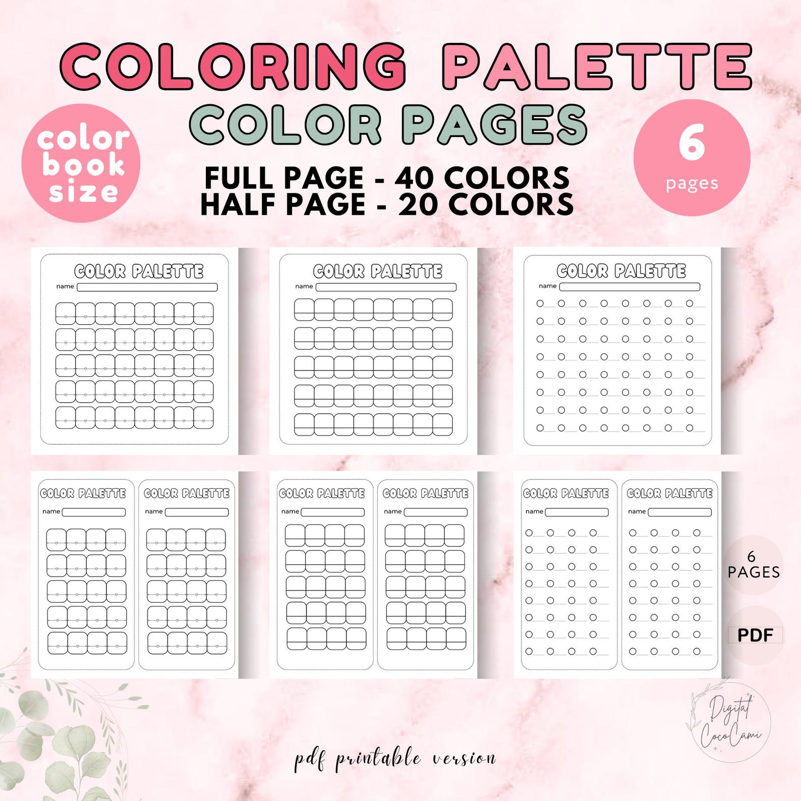 Color Analysis Pages Color Palette Page: Cozy Coloring Book Swatch Chart (PDF Printable A4 ...