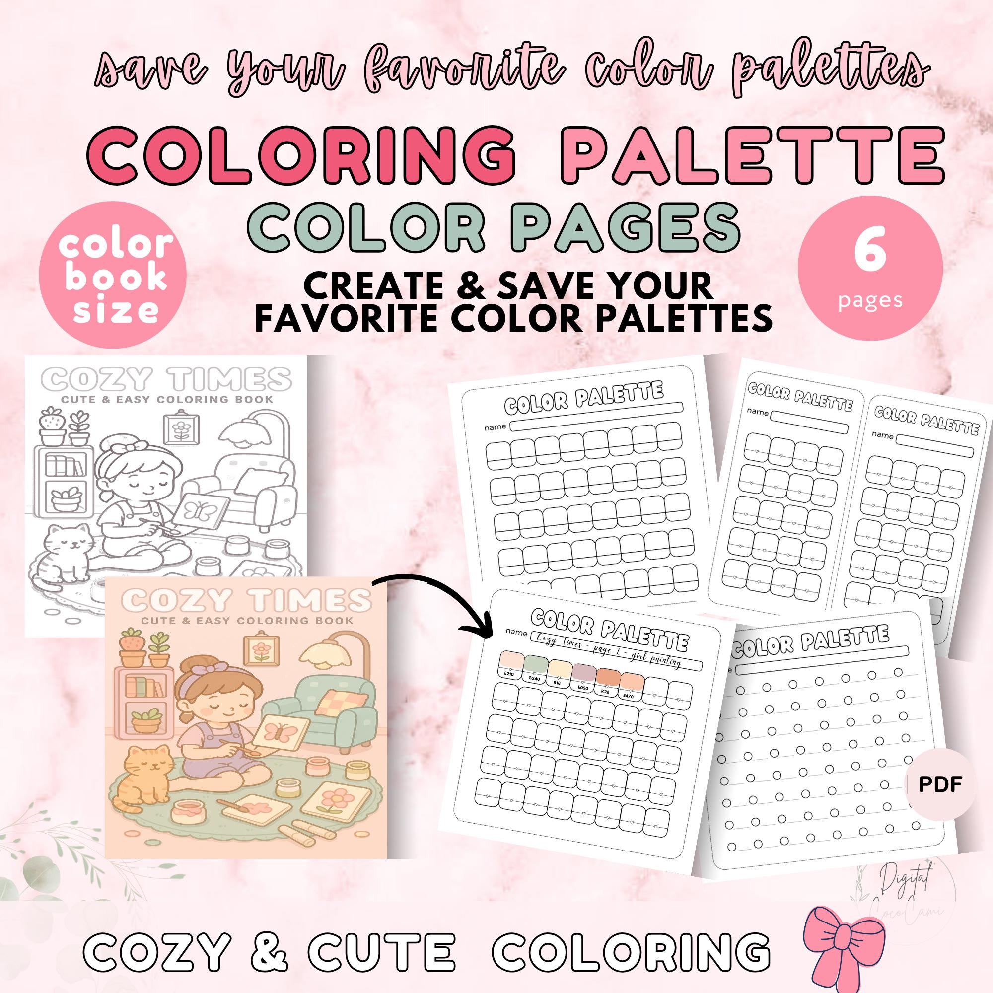 Páginas de paleta de colores imprimibles para libros de colorear – Swatch, mezcla y seguimiento (PDF)