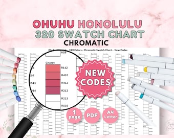 Ohuhu 320 Honolulu Marker Swatch Chart - New Codes (Printable PDF)