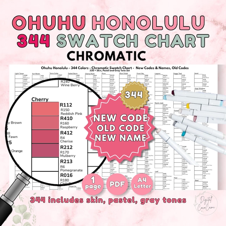 344 Ohuhu Marker Swatch Chart – New & Old Codes and New Names ...