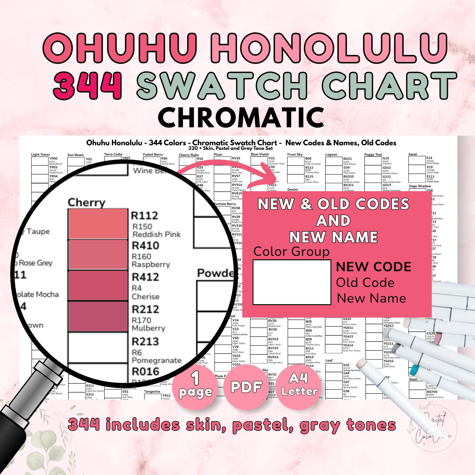 344 Ohuhu Marker Swatch Chart – New & Old Codes and New Names ...
