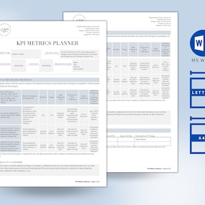 KPI Planner Template | Metrics Planner Template | Project Management | MS Word | KPI Examples | Project Planner | Smart Goals | Smart Kpi