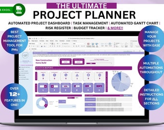 Project Plan Template, Project Schedule, Project Management, Project Planner, Risk Register, Gantt Chart, Budget Tracker, Excel Dashboard