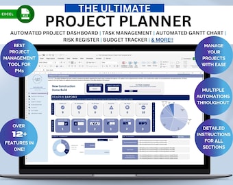 Project Plan Template, Project Schedule, Project Management, Project Planner, Risk Register, Gantt Chart, Budget Tracker, Excel Dashboard