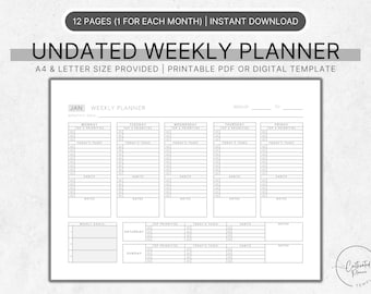 Grey Weekly Planner, Minimalist Weekly Schedule, Week at a Glance, Weekly to do List, Weekly Organizer, Printable, A4 Letter, Simple Planner