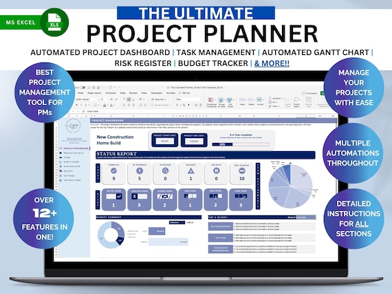 Project Plan Template, Project Schedule, Project Management, Project Planner, Risk Register, Gantt Chart, Budget Tracker, Excel Dashboard