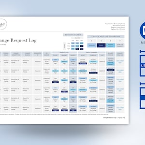 Change Request Log Template, Project Change Tracker, Project Management, Change Management Template, Risk Management, Change Control Log