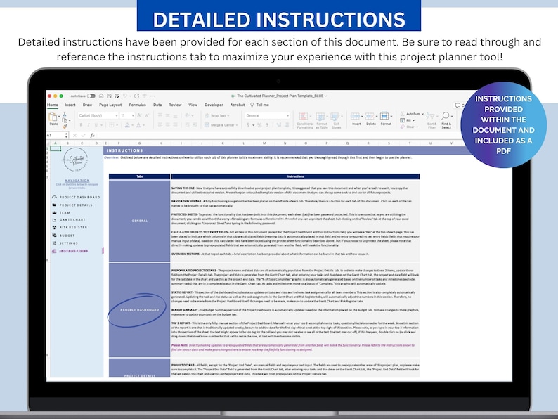 Project Plan Template | Project Management Template, Project Schedule Template, detailed instructions