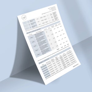 Puede incluir: Una mesa en blanco y negro con un mantel a rayas gris y blanco. La mesa tiene una etiqueta blanca con el texto "Project Expense Report" y una tabla con columnas para "Category", "Description", "Qty", "Price", "Total", y "Total (USD)".
