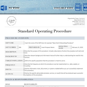 Standard Operating Procedure Template | SOP Template | MS Word | Instant Download | Document Business Process | Best SOP Template | Multiuse