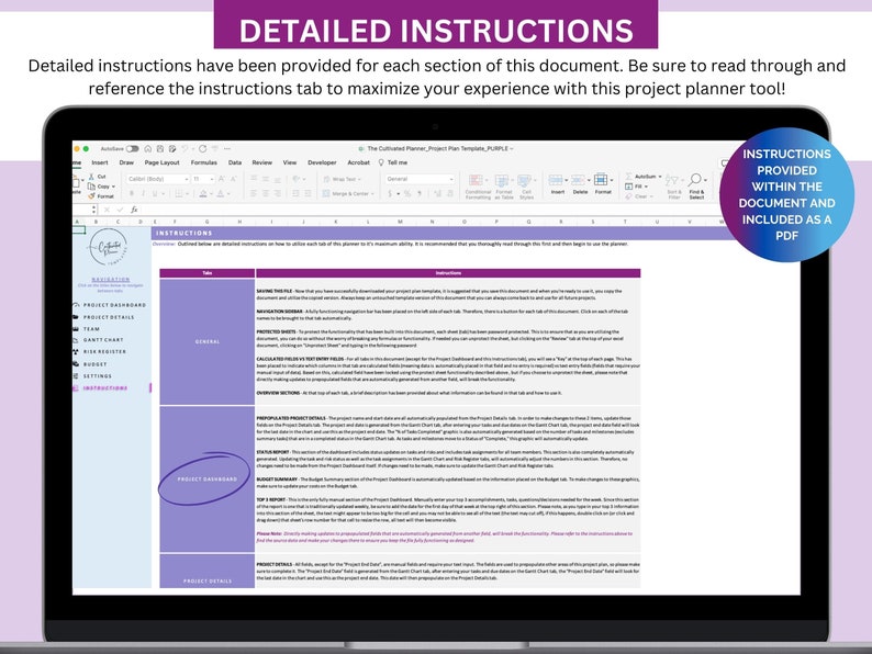 Project Plan Template | Project Management Template, Project Schedule Template, detailed instructions
